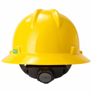 Casco ala ancha amarillo fas-trac III clase e polietileno ajuste matraca MSA