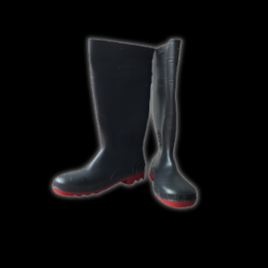 BOTA DE HULE NEGRA, SUELA ROJA, CASCO ACERO