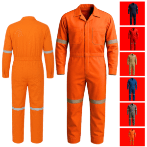 Overol básico naranja 100% algodón con reflejante y bolsillos