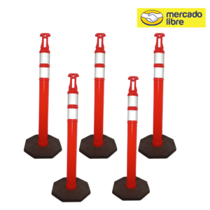 Poste vial delimitador naranja c/reflejantes, base negra 5pza