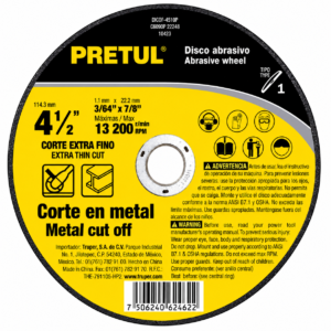 DISCO DE CORTE EXTRA FINO DE 4 1/2" PRETUL